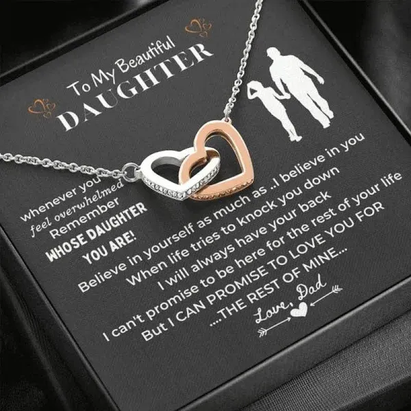 To My Daughter Necklace from Dad, 925 Sterling Silver and Cubic Zirconia Heart, Father Daughter Gifts for Daughter, Adult, Women, Teen, Girls