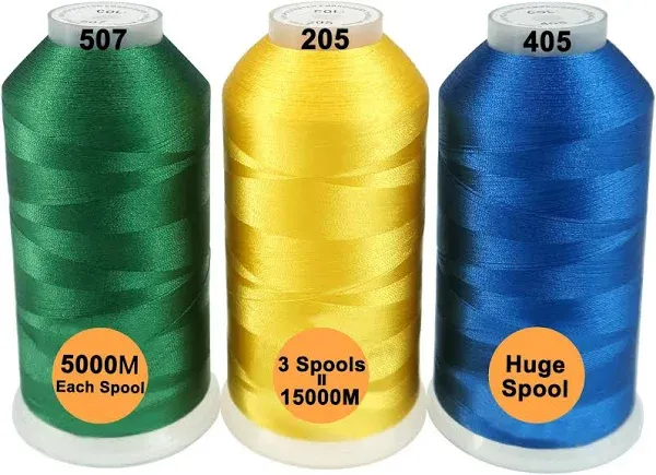 New brothreads - 40 Options- Various Assorted Color Packs of Polyester Embroidery Machine Thread Huge Spool 5000M for All Embroidery Machines -3xGreen