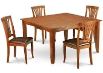 East West Furniture PFAV5-SBR-LC 5 Piece Dining Room Furniture Set Includes a Square Wooden Table with Butterfly Leaf and 4 Faux Leather Kitchen Dining Chairs, 54x54 Inch, Saddle Brown