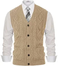 PJ PAUL JONES Men&#039;s Sweater Vest V-Neck Sleeveless Cable Knitted Cardigan Vest