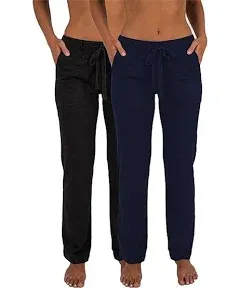 Sexy Basics Women's 2 Pack Ultra Soft French Terry Cotton Drawstring Yoga Lounge Long Pants