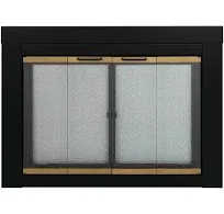 Arrington Black with Gold Trim Fireplace Glass Firescreen Doors - Large