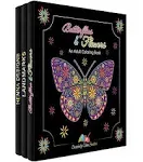 3 Adult Coloring Books Butterflies & Flowers, Henna Designs and Landmarks