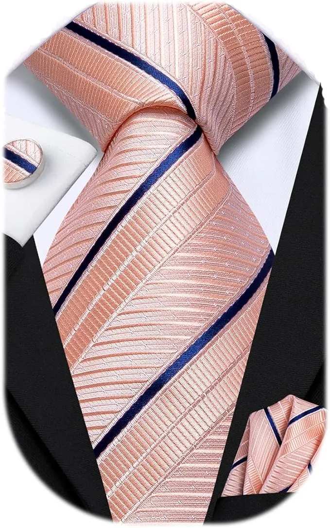 Dubulle Mens Tie Set Solid Paisley Silk Striped Necktie for Men with Cufflinks Tie and Pocket Square