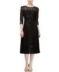 SL Fashions 3/4-Sleeve Sequin Lace Dress - Black - Size 6