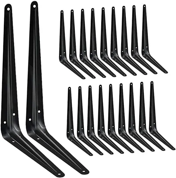 Rustic Iron L Brackets 20 Pack - 10 Inch Black Shelf Brackets for Strong Support