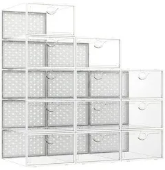 Pinkpum Shoe Storage Boxes Shoe Organizer for Closet Clear Plastic Stackable Shoe Box Bins Case Holder 12 Pack Clear