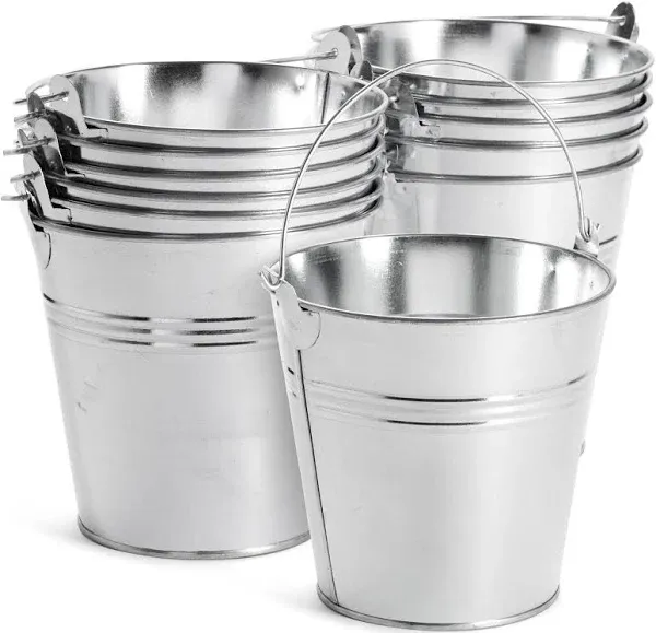 Juvale 12 Pack Galvanized Metal Buckets with Handles