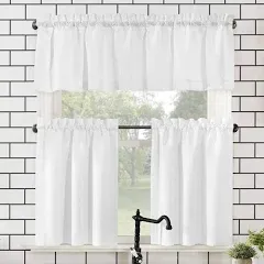 No. 918 Martine Microfiber Semi-Sheer Rod Pocket Kitchen Curtain Valance and Tiers Set - White