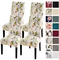  Dining Room Chair Covers Slipcovers Set of 4, Spandex 4 per set Beige+flowers