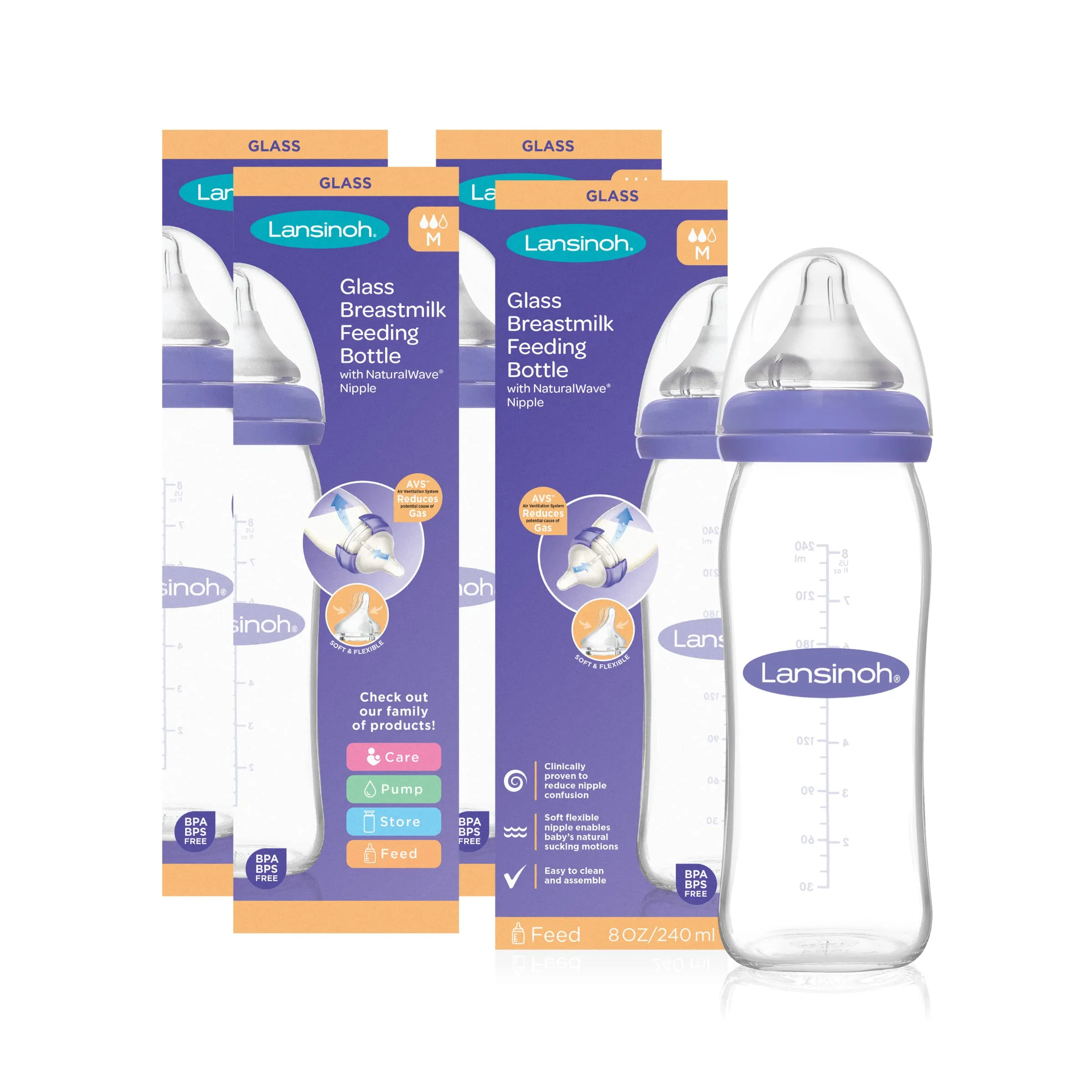 Lansinoh Baby Feeding Bottle with NaturalWave Slow Teat 160ml x 2