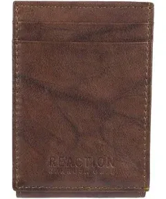 $49 Kenneth Cole Men&#039;s Brown Magnetic Front Pocket Leather Rfid ID Wallet