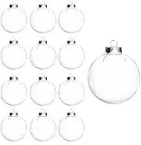 12PCS Clear Plastic Fillable Ornament Balls, 2.36 Inch DIY Transparent Ball, Plastic Ball with Golden Cap and Rope, Christmas Decoration Baubles for DIY Crafts Christmas Tree Party Wedding