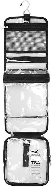 Relavel Hanging Toiletry Bag TSA Approved Clear Toiletry Bag for Women and Men 2 in 1 Removable TSA Liquids Travel Bag Waterproof Carry On Airline 3-1-1 Compliant Bag Quart Sized Luggage Pouch (Clear)