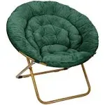 Flash Furniture Gwen 38" Oversize Portable Faux Fur Folding Saucer Moon Chair for Dorm and Bedroom, Emerald Fabric/ Soft Gold Frame