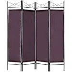 Costway Brown 4 Panel Room Divider Privacy Screen Home Office Fabric Metal Frame