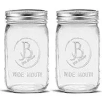 Wide Mouth Mason Jars 32 oz - (2 Pack) - Clear Glass Quart Mason Jars With Airtight Lids and Bands. For Storage, Canning, Fermenting, Meal Prep, Cold Brew Coffee, Freezing, Microwave & Dishwasher Safe