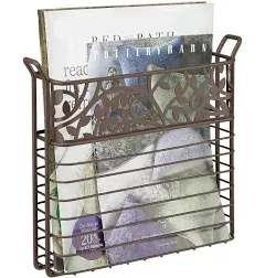 mDesign Decorative Modern Metal Wall Mount Magazine Holder, Organizer - Space Saving Compact Rack for Magazines, Books, Newspapers, Tablets, Laptops in Bathroom, Family Room, Office - Bronze