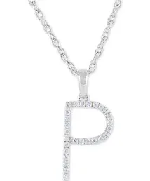 Diamond (1/10 ct. t.w.) Initial “V” Pendant Necklace in 10k White Gold, 18”