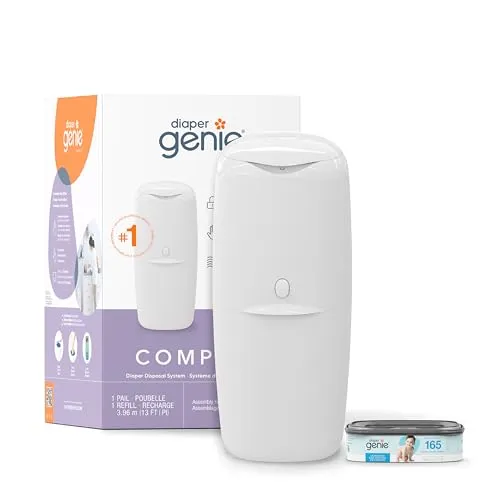 New Diaper Genie Compact Pail, Hold up to 165 Newborn-Sized Diapers