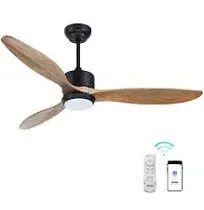 Ovlaim 52 Inch Indoor Outdoor Ceiling Fan ETL Listed Quiet DC Motor Solid Wood Ceiling Fans with Lights Remote Control