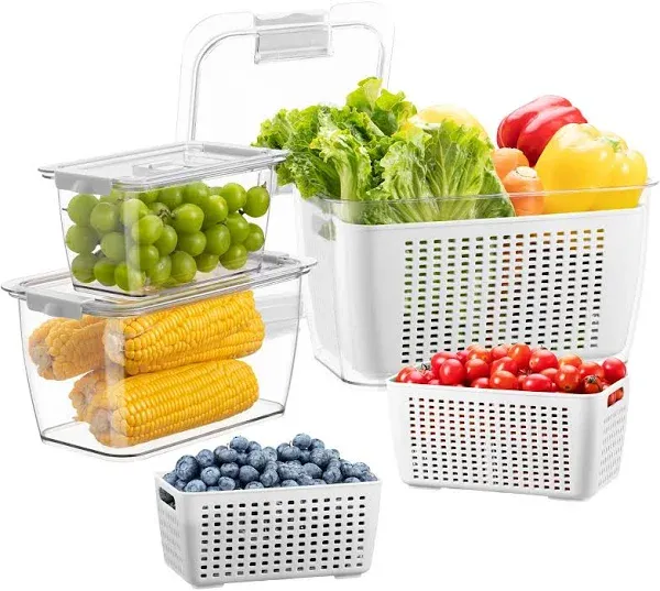  Fresh Container, 3PACK Produce Saver Container BPA Free Fridge Organizer White