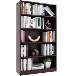 5-Shelf Wood Bookcase Freestanding Display Bookshelf for Home Office School