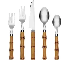 20 Piece Cambridge Stainless Flatware Set - Plastic Bamboo Design Handles