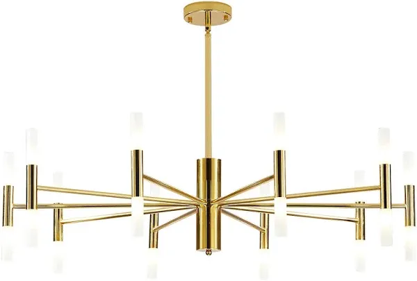 BOKT Mid Century Gold Sputnik Chandelier Large Anti Brass 20-Lights LED Chandelier Semi Flush Mount Ceiling Light Contemporary Round Dining Room