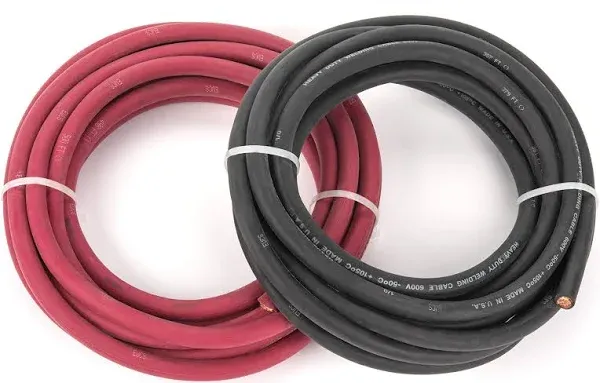 1/0 Gauge Premium Extra Flexible Welding Cable 600 Volt - Red - 10 Feet - Mad...