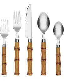 CAMBRIDGE Bamboo Plastic 20 Piece Flatware Set, Silver