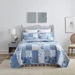 Laura Ashley Full/Queen Paisley Patchwork Quilt Set Blue