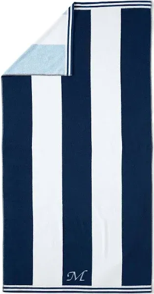 Lands' End Rugby Stripe Beach Towel Deep Sea Navy Stripe 40" X 78"