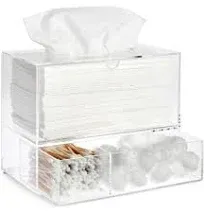 Acrylic Tissue Dispenser Box with Pull Out Drawer for Bathroom (9.3 x 7 x 5 In) - Clear