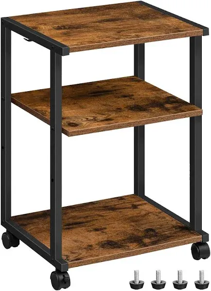 HOOBRO Mobile Printer Stand, 3-Tier Printer Cart Under Desk with Storage, Industrial Adjustable Rolling Cart, Sturdy Little Table on Wheels for Home Office BF28PS01