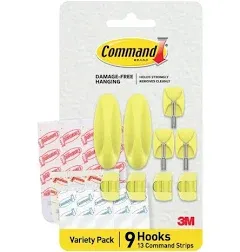 Command Mixed Hooks Pack, 9 Aloe Hooks, 13 Strips (2 Medium Designer Hooks, 4 Medium Indoor Strips; 3 Small Wire Hooks, 4 Small Indoor Strips; 4 Clear Round Cord Clips, 5 Small Clear Strips)