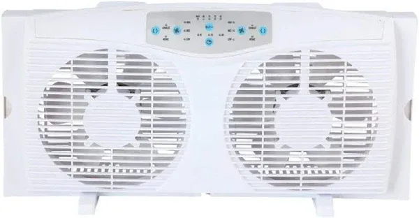 8 In Elec Rev. Twin Window Fan w/Thermostat &amp; LED