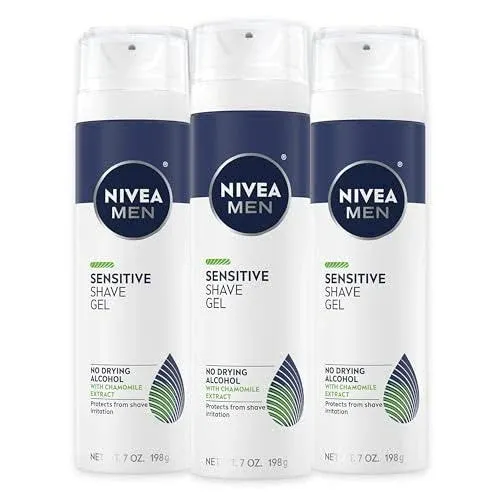 Nivea Men Sensitive Shave Gel with Vitamin E Soothing Chamomile and Witch Hazel Extracts 3 Pack of 7 oz Cans