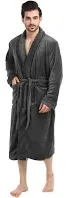 NY Threads Luxurious Men's Shawl Collar Fleece Bathrobe Long Spa Robe