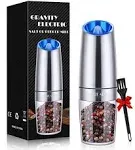 Gravity Electric Pepper and Salt Grinder Set, Adjustable Coarseness, Battery Powered with LED Light, One Hand Automatic Operation, Khaki, 2 PackGravity Electric Pepper and Salt Grinder Set, Adjustable…