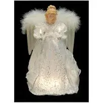 KSA 14" Ice Palace Lighted White & Silver Angel Christmas Tree Topper - Clear Lights