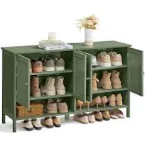 VASAGLE Shoe Cabinet, 3-Tier Shoe Storage Organizer, Shoe Shelf, Modern Country Cabinet, Freestanding Cabinet with Height-Adjustable Shelf, 13.8 x 31.5 x 27.6 Inches, Entryway, Forest Green ULBC044G30