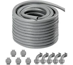 VEVOR 1-Inch (100FT) Flexible Electrical Conduit, PVC Liquid-Tight Conduit Non-Metallic with 5 Straight and 5 90-Degree Fittings, for Air Conditioning Motor Controller Pump, UL Certification, IP65