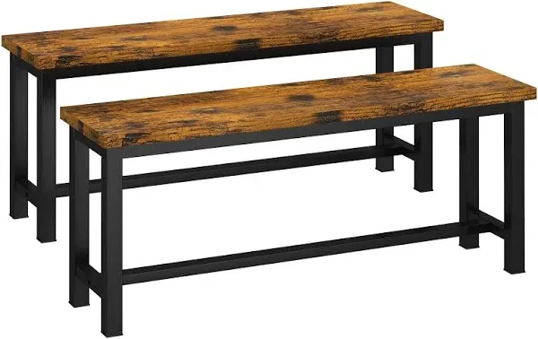 Recaceik Dining Benches, 39 Inch Table Benches, Pair of 2 Benches for Dining Room, Kitchen, Entryway, Bedroom, Industrial Small Bench Kitchen Bench with Metal Legs, Easy to Assemble, Rustic Brown