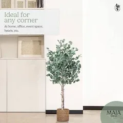 Maia Shop Artificial Eucalyptus Tree 5FT Tall, Fake Tree with Natural Wood Trunk and Realistic Leaves, Faux Silk Plant Made with The Best Materials, Artificial Tree for Home Decor Indoor, 60 inches