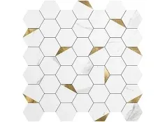 LONGKING 10-Sheet Peel and Stick Backsplash for Kitchen, White Marble Self-Adhesive Tile Hexagon Mosaic Tiles for Kitchen, Bathroom Vanities, Fireplace Décor（9 ft²Cover Area）