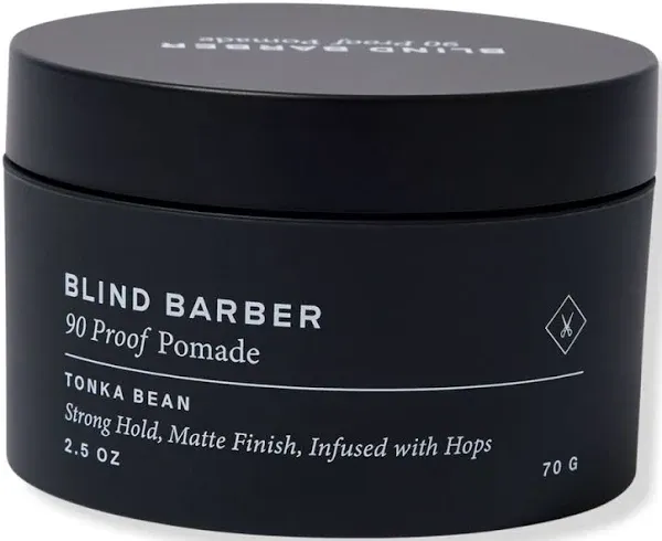 Blind Barber 90 Proof Hair Pomade for Men - Strong Hold, Natural Finish - Water-Based Pomade for Men with Hops & Tonka Bean - Free of Greasy Oils, Easy to Use Matte Pomade - (2.5 Oz)