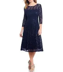 SL Fashions 3/4-Sleeve Sequin Lace Dress - Navy