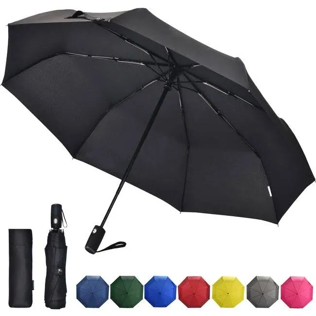  Windproof Travel Umbrella, Auto Open Close Lightweight Compact Portable Black