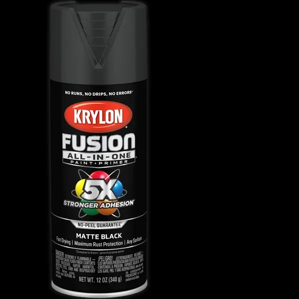 12 Oz Krylon K02702007 Black Fusion All-In-One Paint &amp; Primer Spray Paint, Gloss